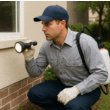 Pest control technician inspecting with a flashlight