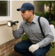 Pest control technician inspecting with a flashlight