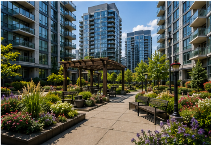 Modern downtown-style condominium buildings